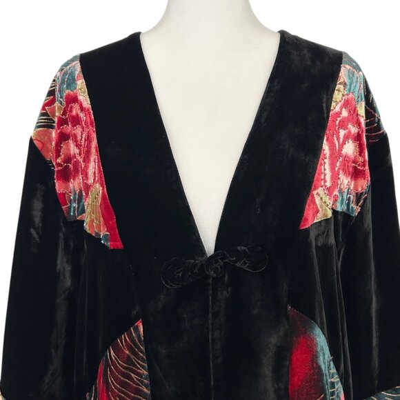 Ania A. Silk Blend Velvet Beaded Sequins Floral Peacock Artsy Kimono Cardigan S - Picture 9 of 16